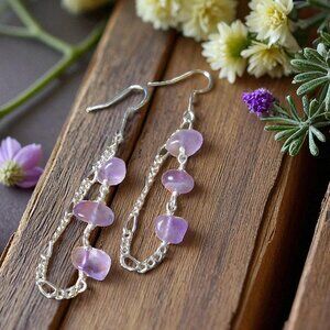 Rain Chain Amethyst Earrings, Pierced Dangle Earrings